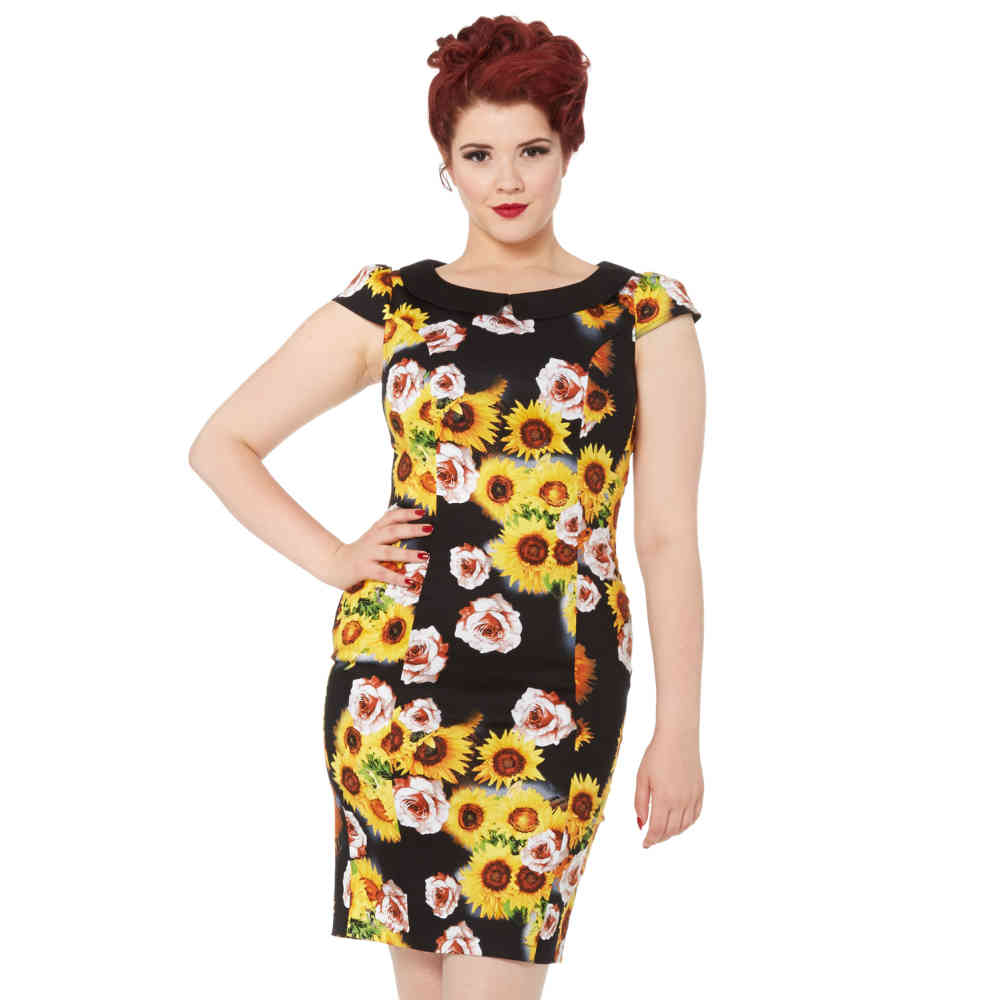 Voodoo Vixen - Nahla Sunflower Kokerjurk - Zwart